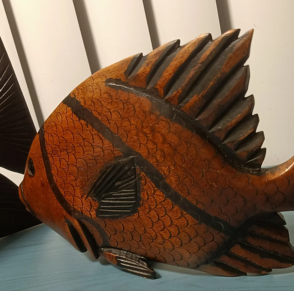 Two Beautifuly Handcrafted Solid Wood Fish Decor
